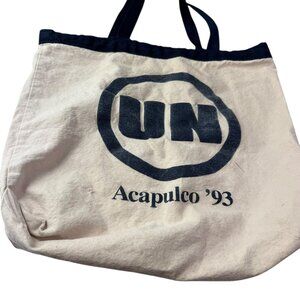 Vintage Canvas Tote Bag Shopper, Cotton, Thick w Handles Farmers Market Acapulco